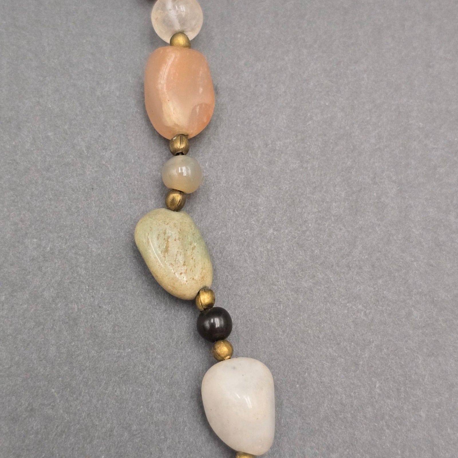 Vintage Multi Gemstone Beggar Bead Necklace 20″ Natural Stone Brass Accents