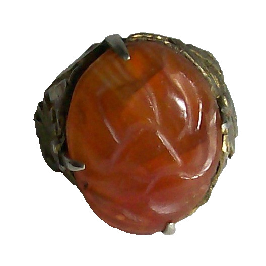 Vintage ANTIQUE CHINESE Export Carved CARNELIAN SILVER RING-ADJUSTABLE