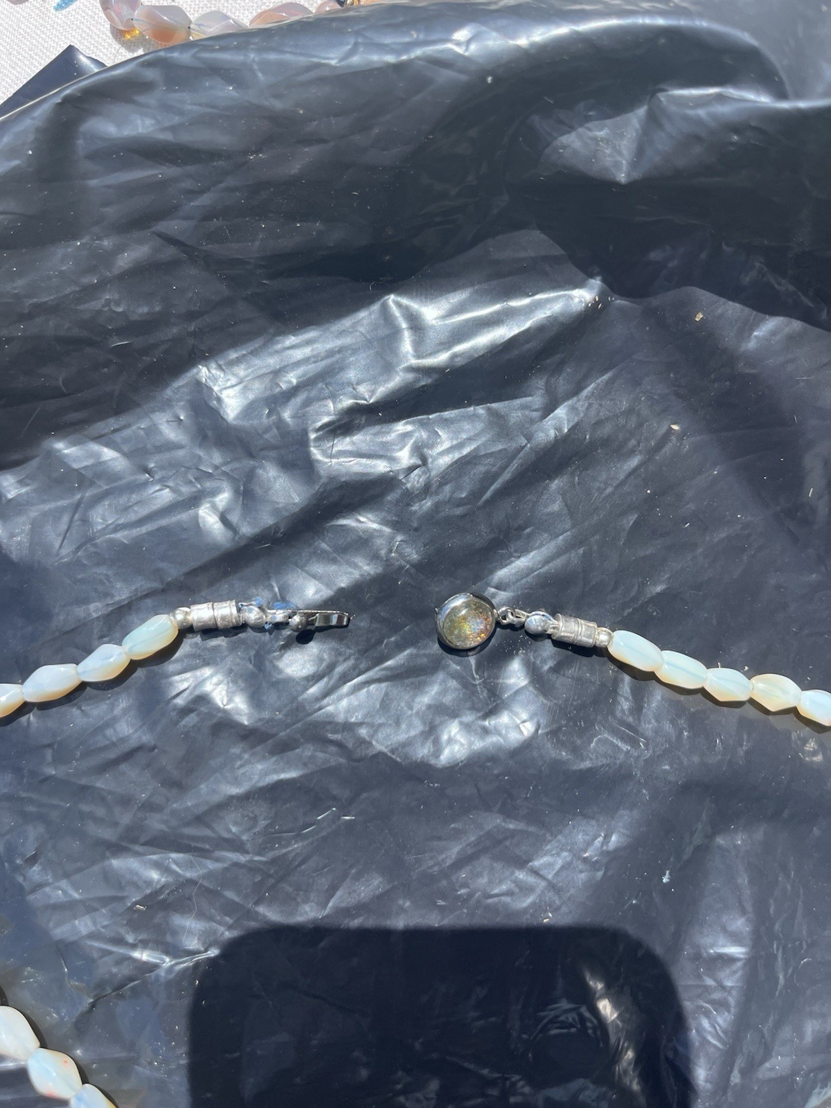 Vintage Australian Opal Bead Necklace 17” Silver Clasp Good Quality Opal Beads