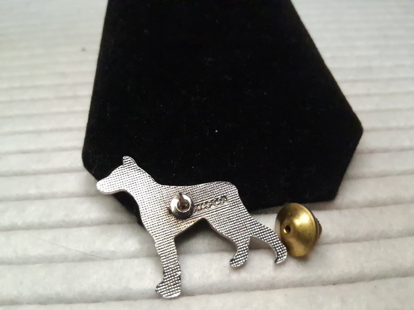Vintage Mafco Collectible Dog Pin Doberman Brooch Silver Tone Blue Enamel Signed