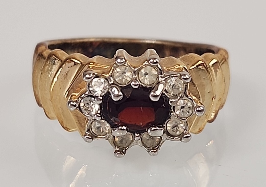 Vintage Arlene Dahl Garnet Ring 14K Gold Electroplate