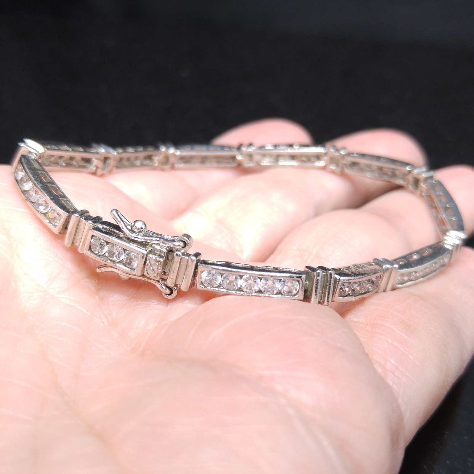 Vintage NF Silver Tone CZ Tennis Bracelet 1970s Nickel Free Sparkling Stones