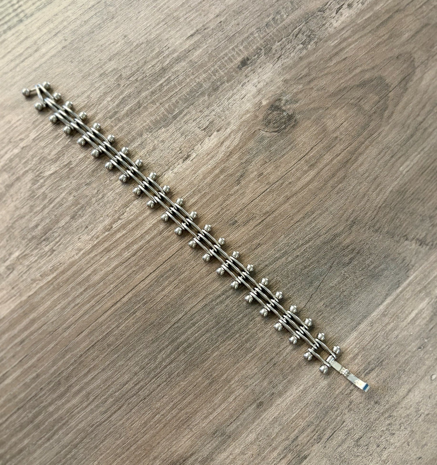 Mexico Modern Modernist Sterling Silver 925 Bar Fancy Link Ball 7.5” Bracelet