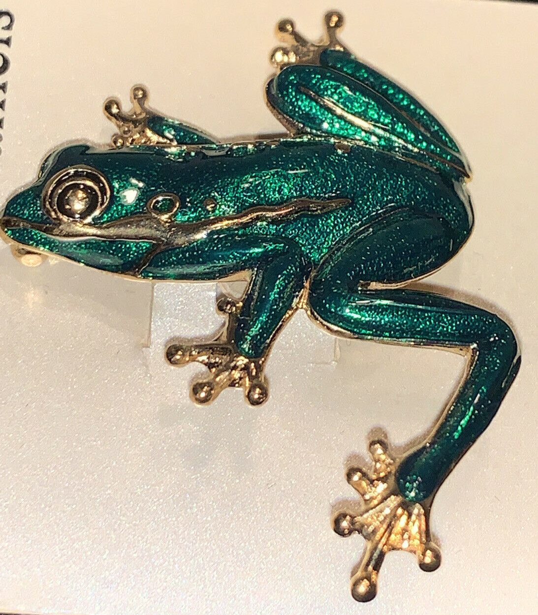 Gold Tone Emerald Green Enamel Frog Pin Fashion Brooch by Fine Enamels