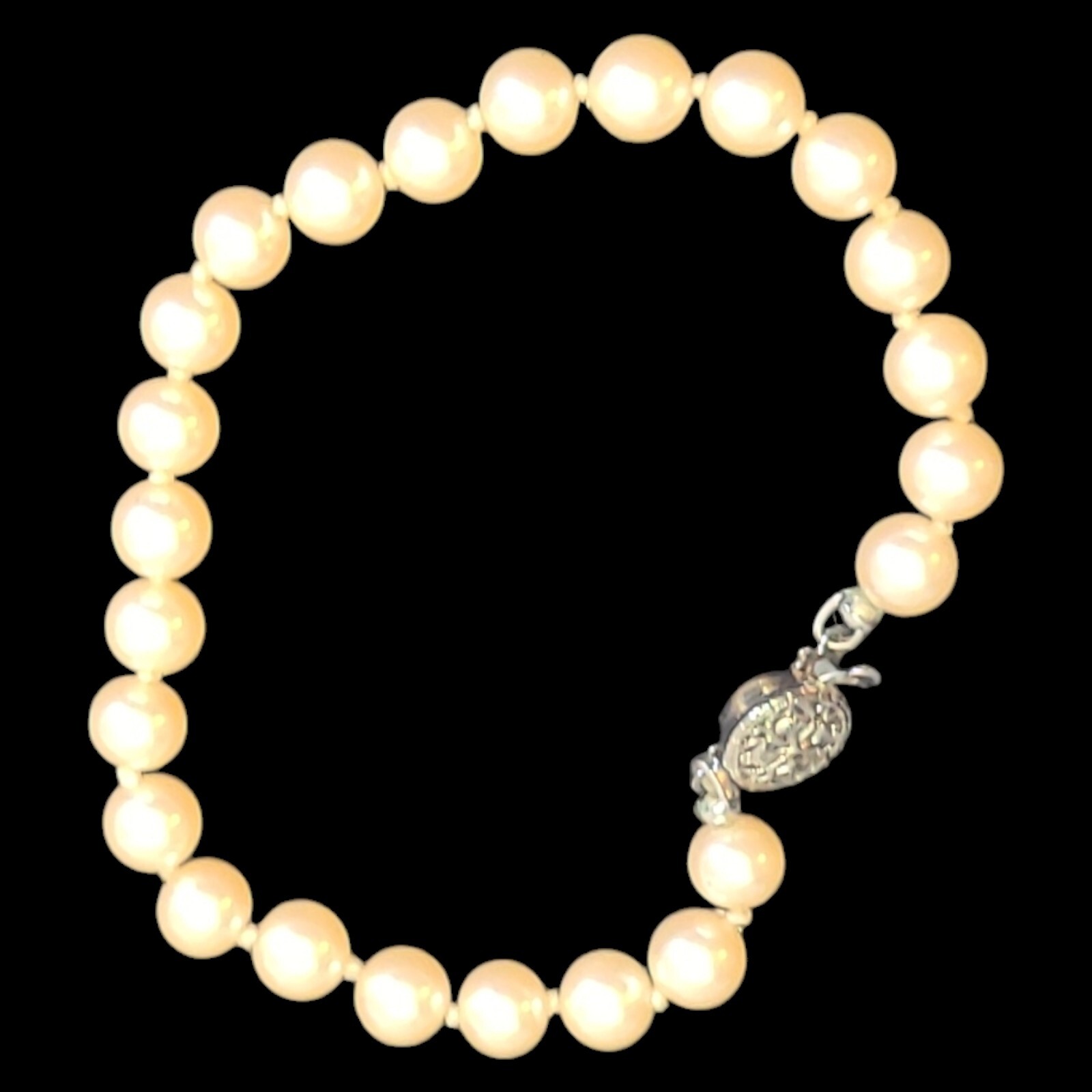 Nice Pale Pink Faux Pearl Hand Tied Bracelet Fancy Clasp 6mm 7″