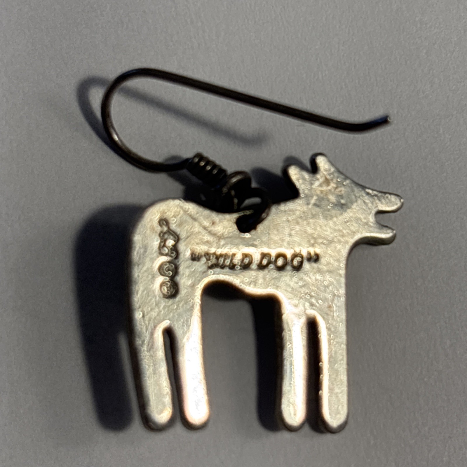 LAUREL BURCH “WILD DOG” DANGLE EARRINGS,SOFT PINK,WHITE ENAMEL, SIGNED, vintage