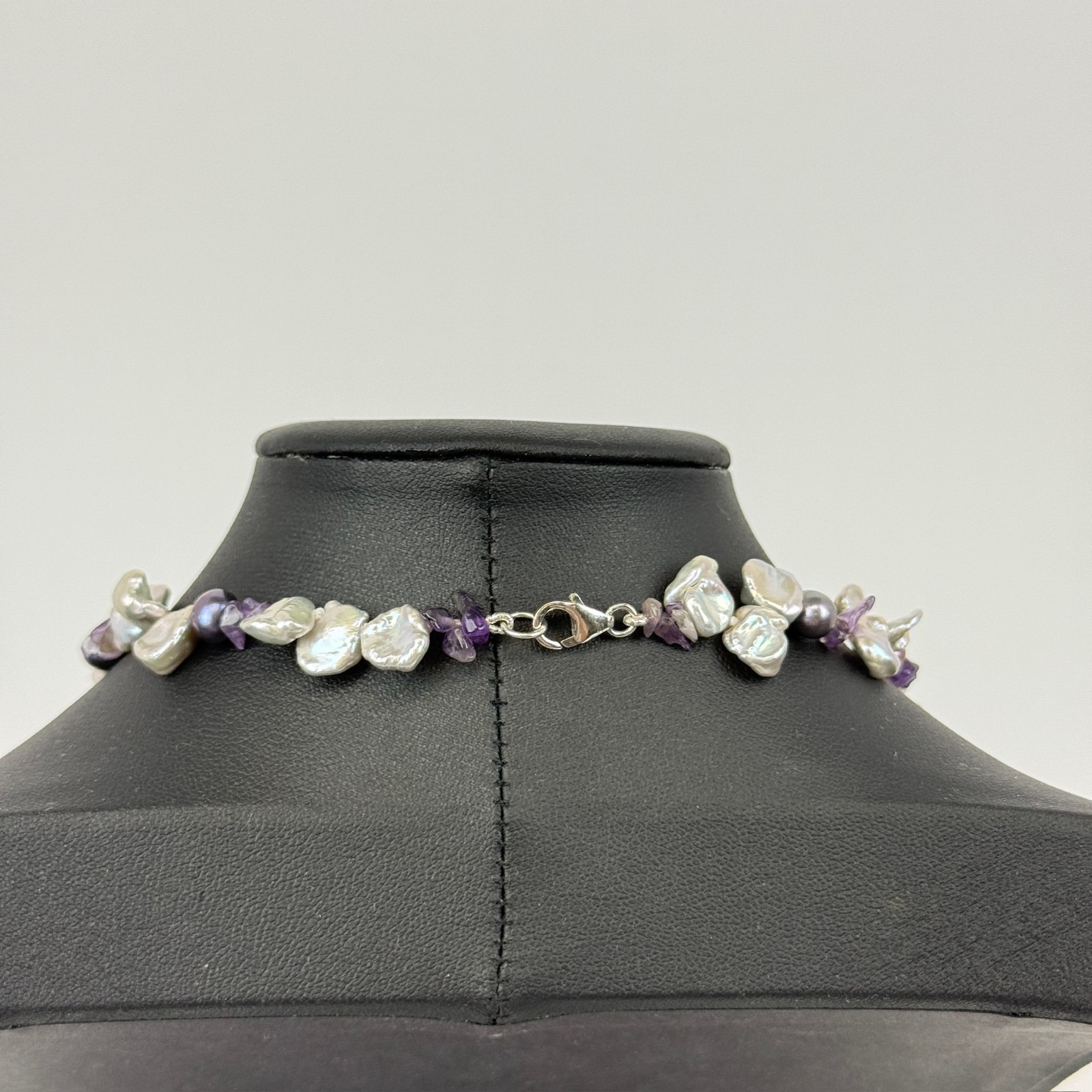 Freshwater Keshi Pearl OP Signed Sterling Silver Lavender Purple 16″ Necklace