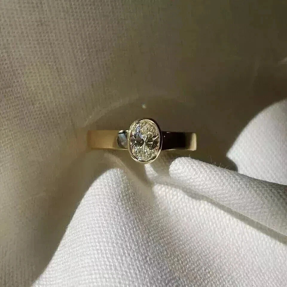 2.00Ct Oval Cut Bezel Set Lab Created Diamond 14K Yellow Gold FN Engagement Ring
