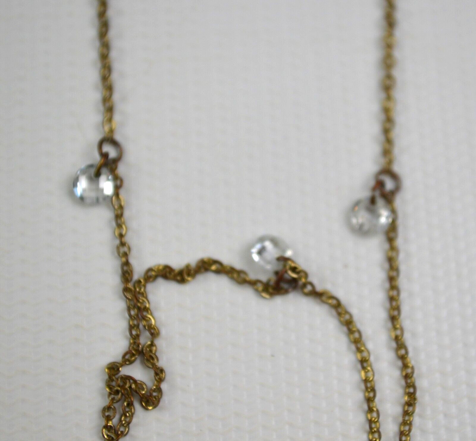 Gold Tone Necklace w/ Small Widely Spaced Clear Glass Faceted Beads 17.5″