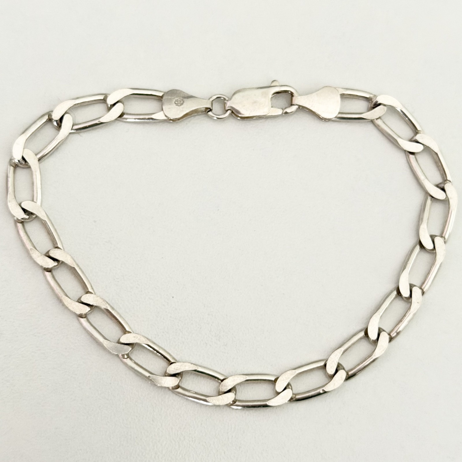 925 Italy Sterling Silver 6MM Wide Figaro Chain Link Bracelet 7.75″