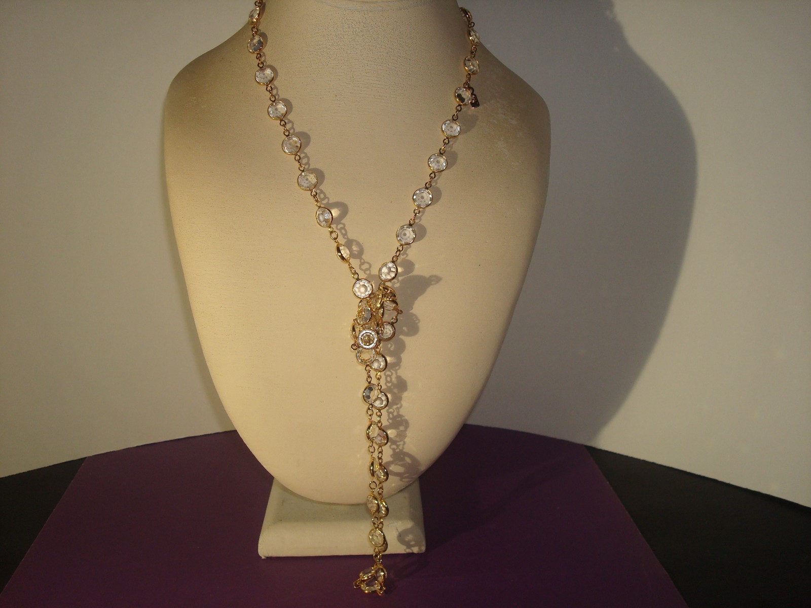 SWAROVSKI SWAN SET/LOT CLEAR CRYSTAL BEZEL NECKLACE 36″&EARRINGS,CLUSTER,DANGLE