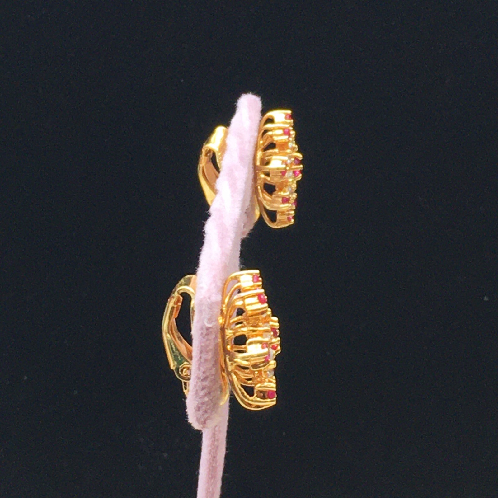 Signed Starburst Earrings Sapphires and Simulated Ruby Gold Tone Marked W