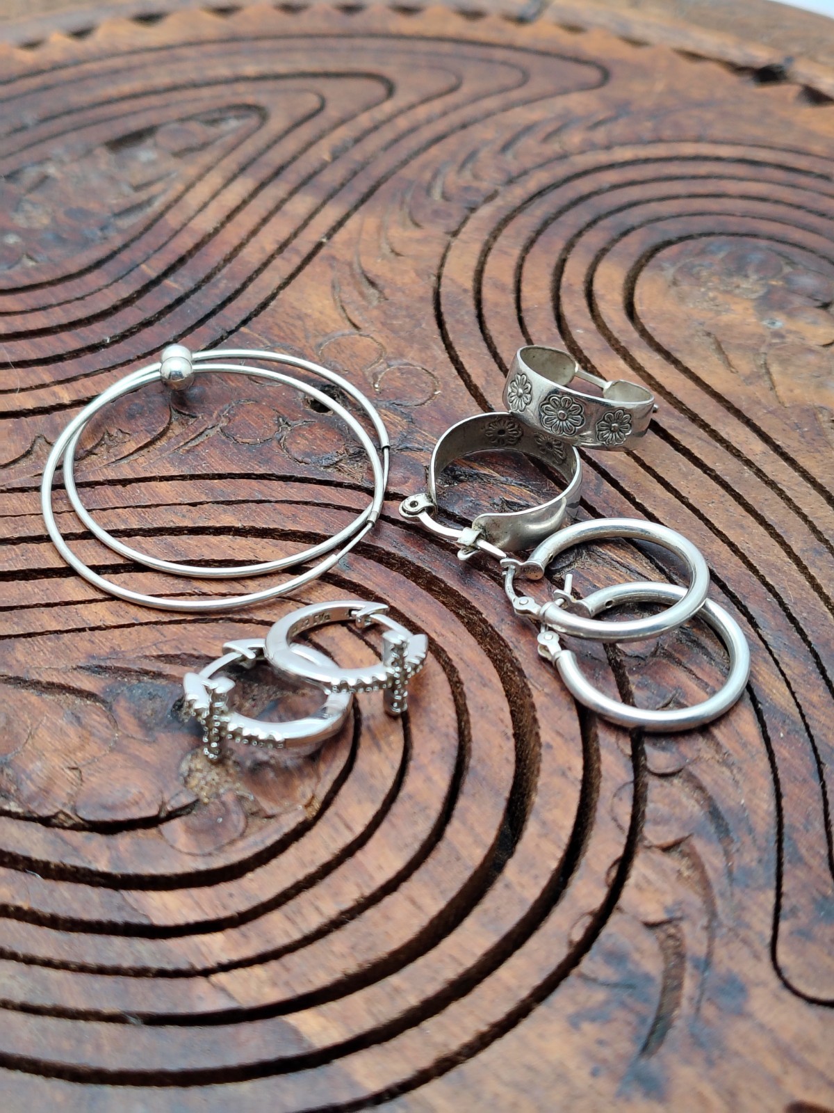 Unique Vintage Silver Hoop Earrings Lot. Variety Of Styles Metals Sizes. Pierced