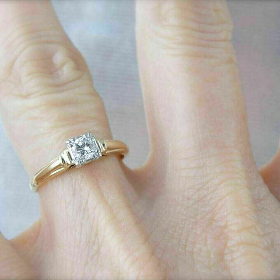 Art Deco Vintage Round Cut Lab Created Diamond 14K Gold Finish Engagement Ring