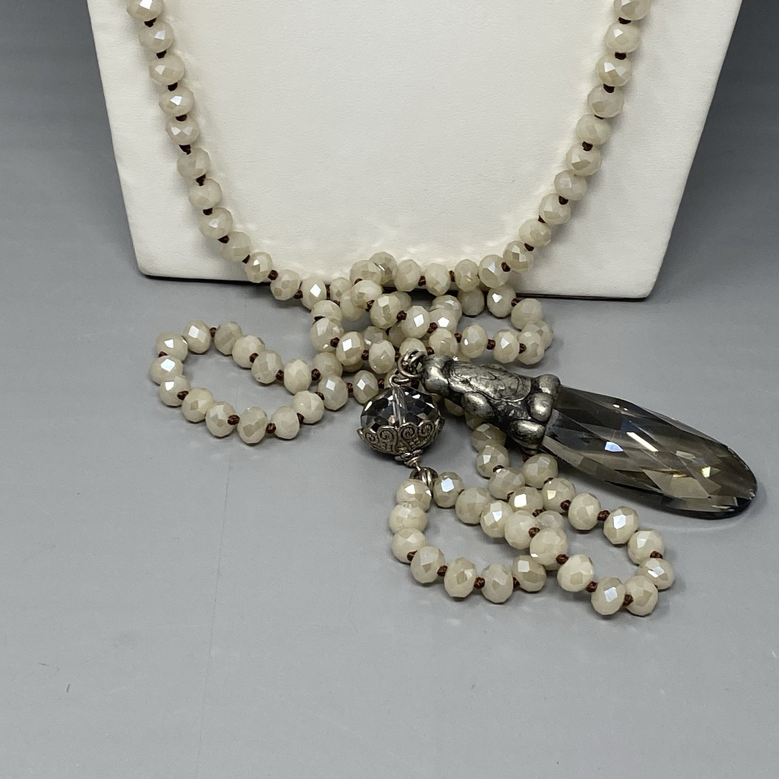 Czech Glass Bead Pendant Necklace Mala Prayer Meditation Flapper Fire Polished