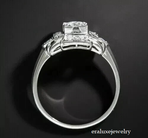 Art Deco Style 3Ct Round Cut Lab Created Diamond Bridal Wedding 14K Gold FN Ring