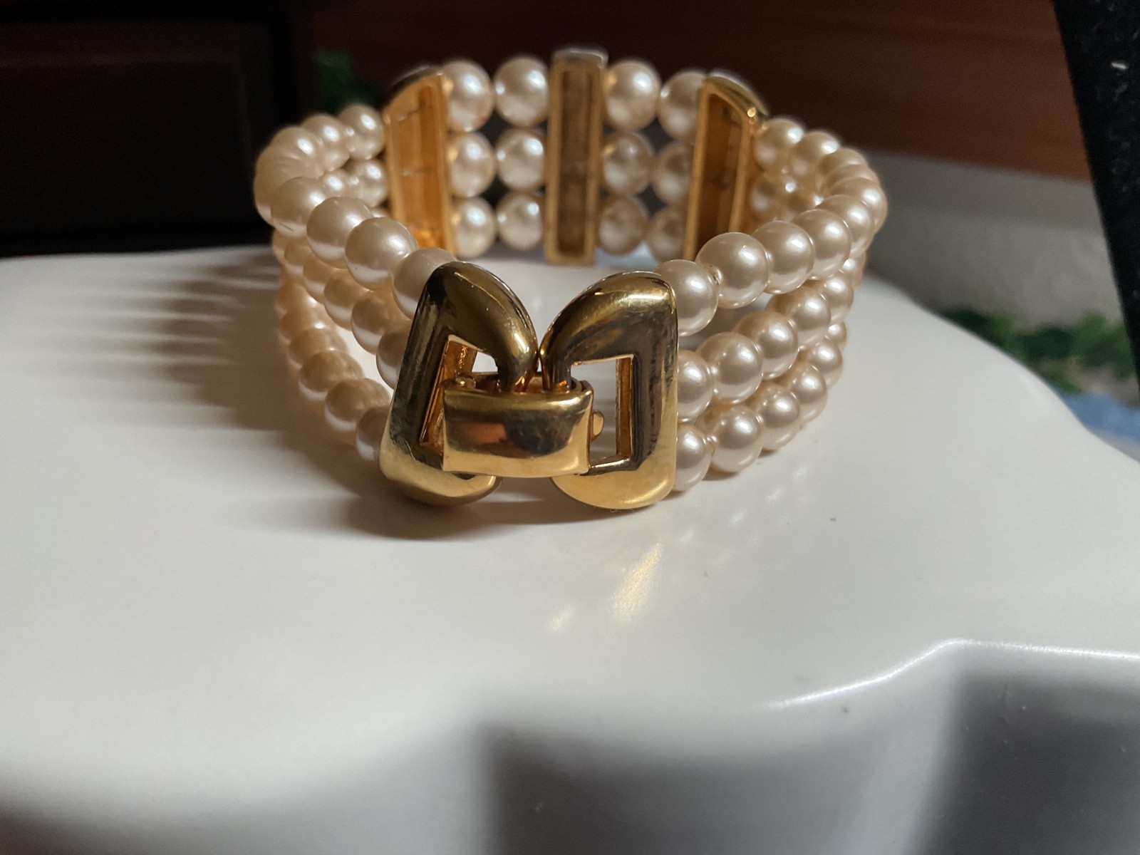 Napier faux pearl necklace with gold tone accents and bracelet