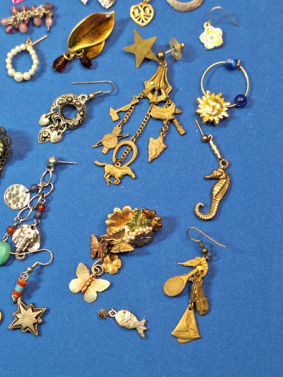 129 pc Single Pierced Earring Lot Rhinestones Dangles Animals Crafts Over 1-lb