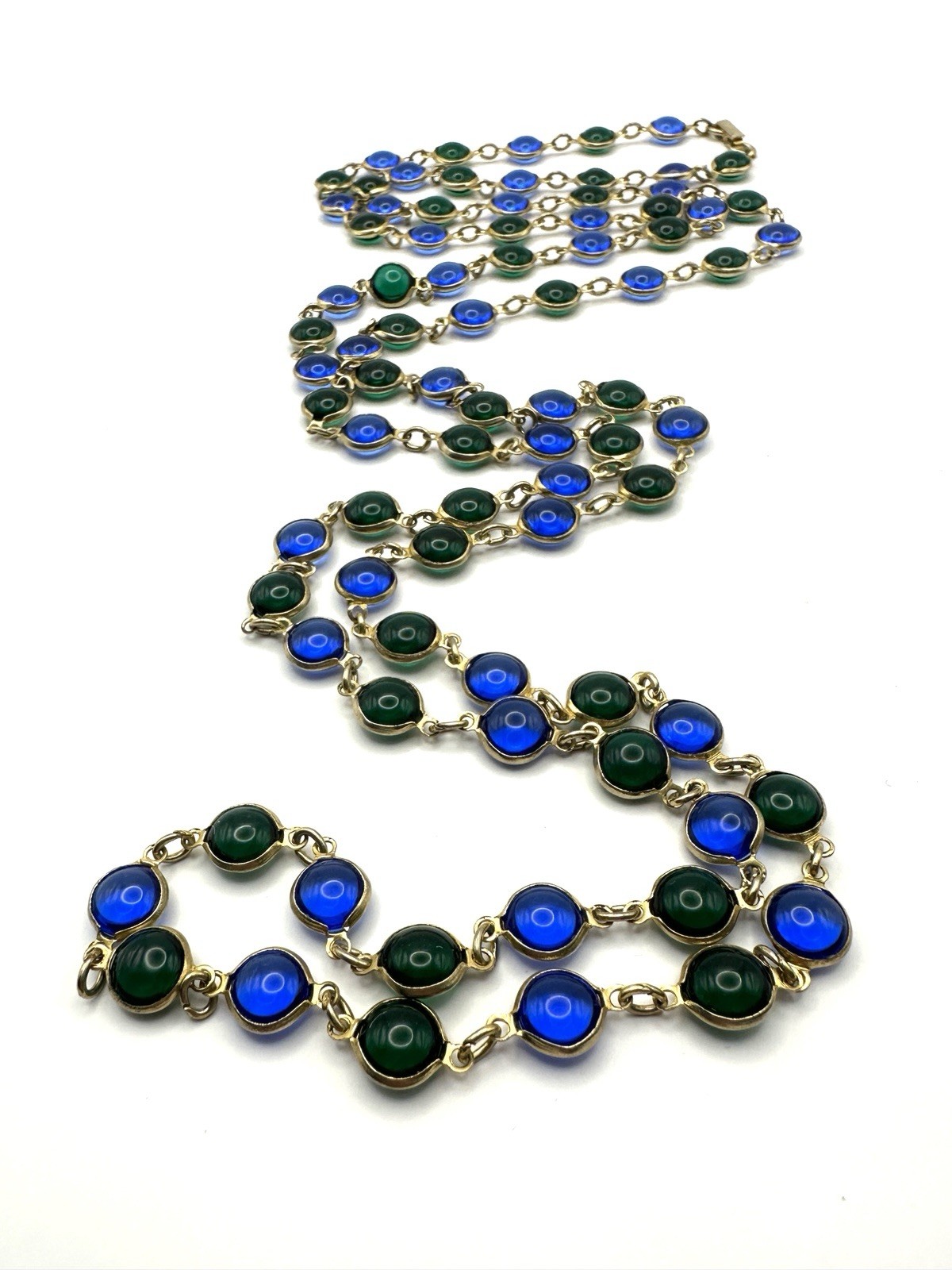 VTG Poured Glass Bezel Set Link Necklace 54”