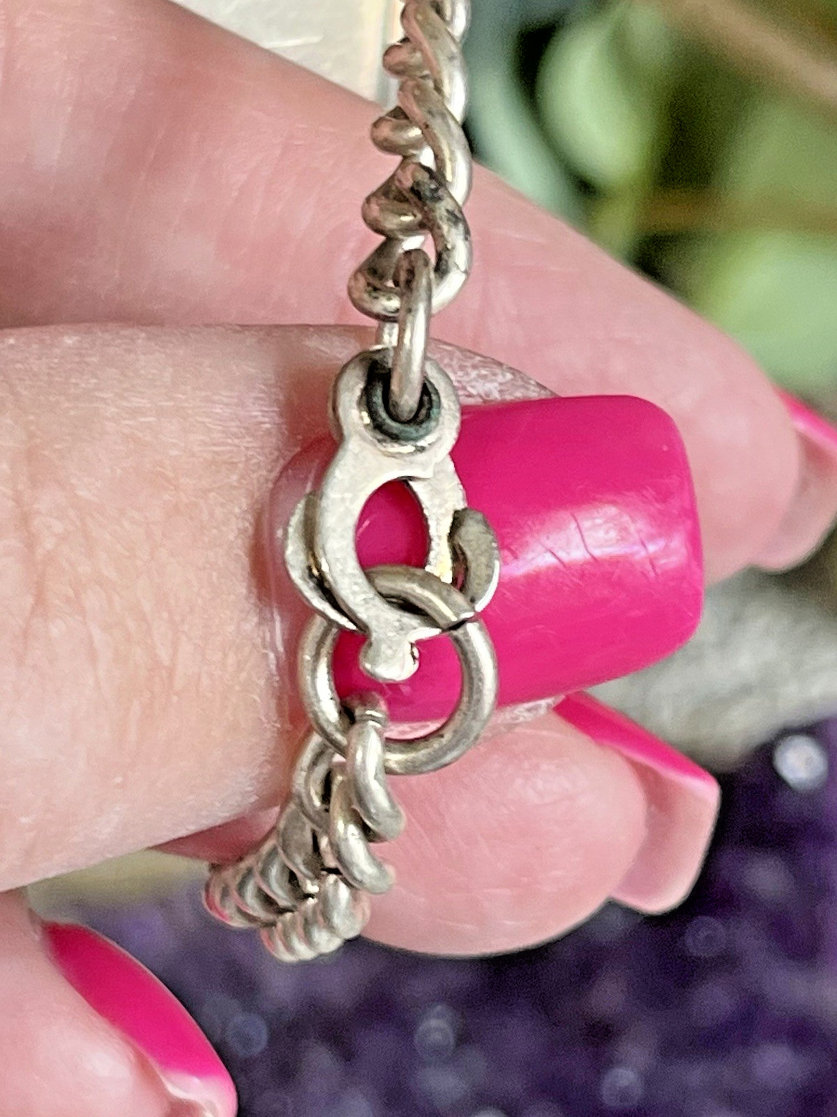 VTG 925 Sterling Silver ID Bracelet Lock E Tag Chain Bracelet Slot for Photo 14g