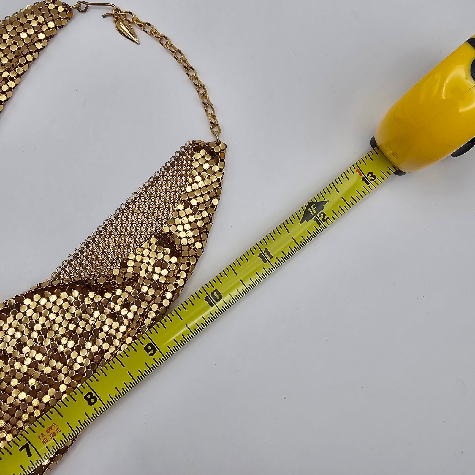 Vintage Whiting & Davis Gold Tone Mesh Scarf Bib Statement Necklace Disco