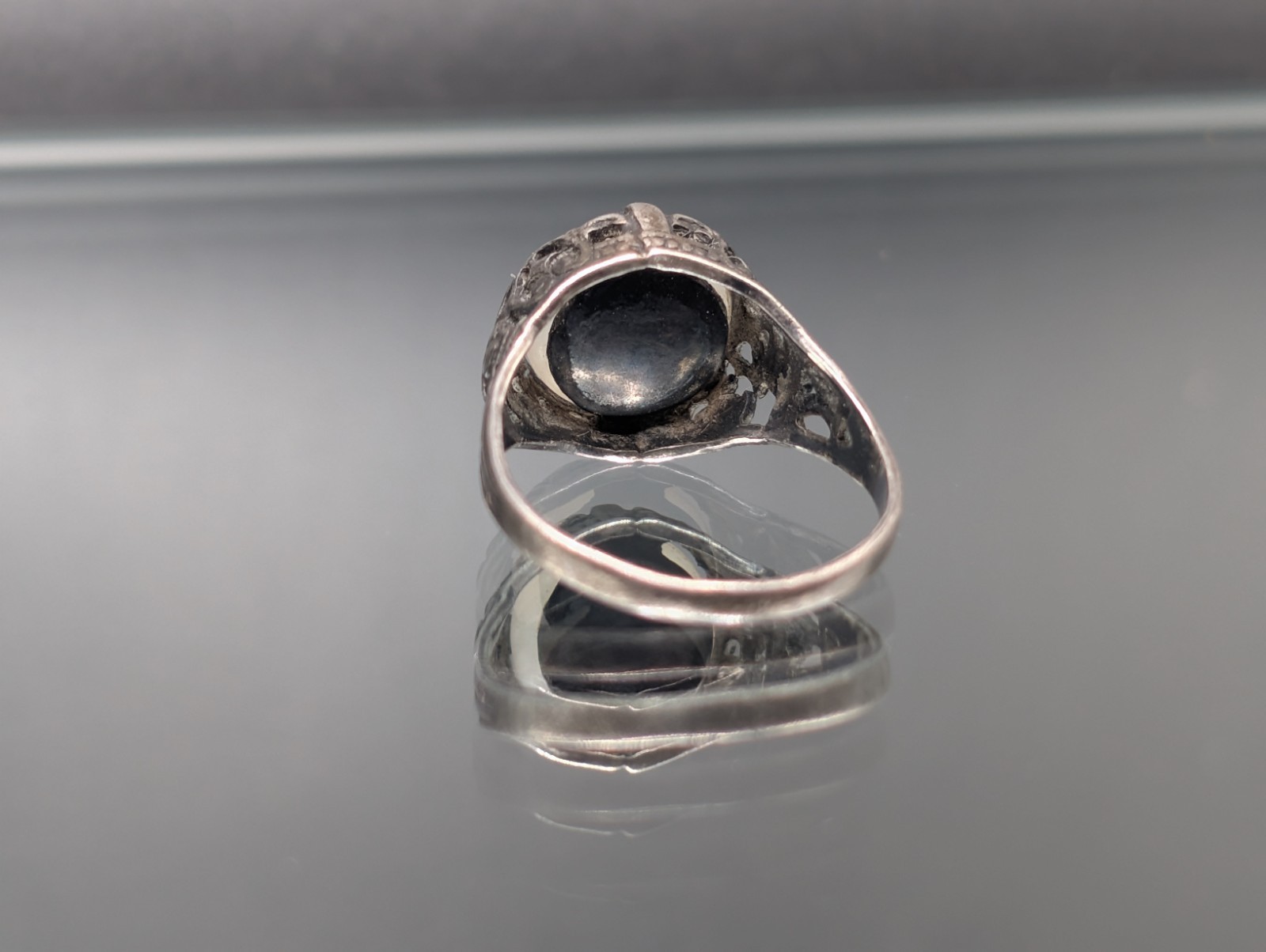 (4) MAGICAL MOONLIGHT! Antique Arts & Crafts Ring STERLING Silver Opaline Glass