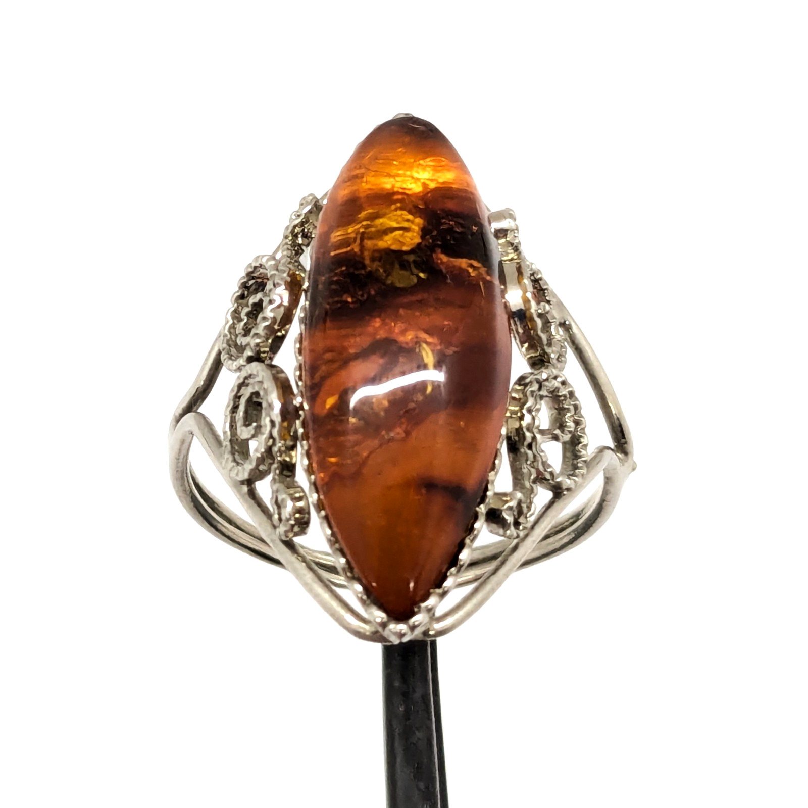 Vintage Elegant Soviet RING with Bright Natural Amber -size: 9.5US (19.5mm) #121