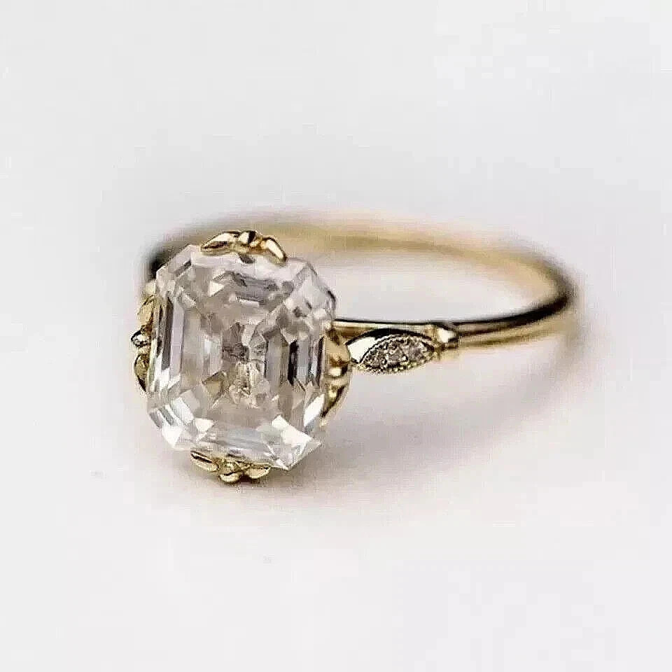 2.78Ct Art Deco Style Asscher Lab Created Diamond Anniversary 14K Gold FN Ring