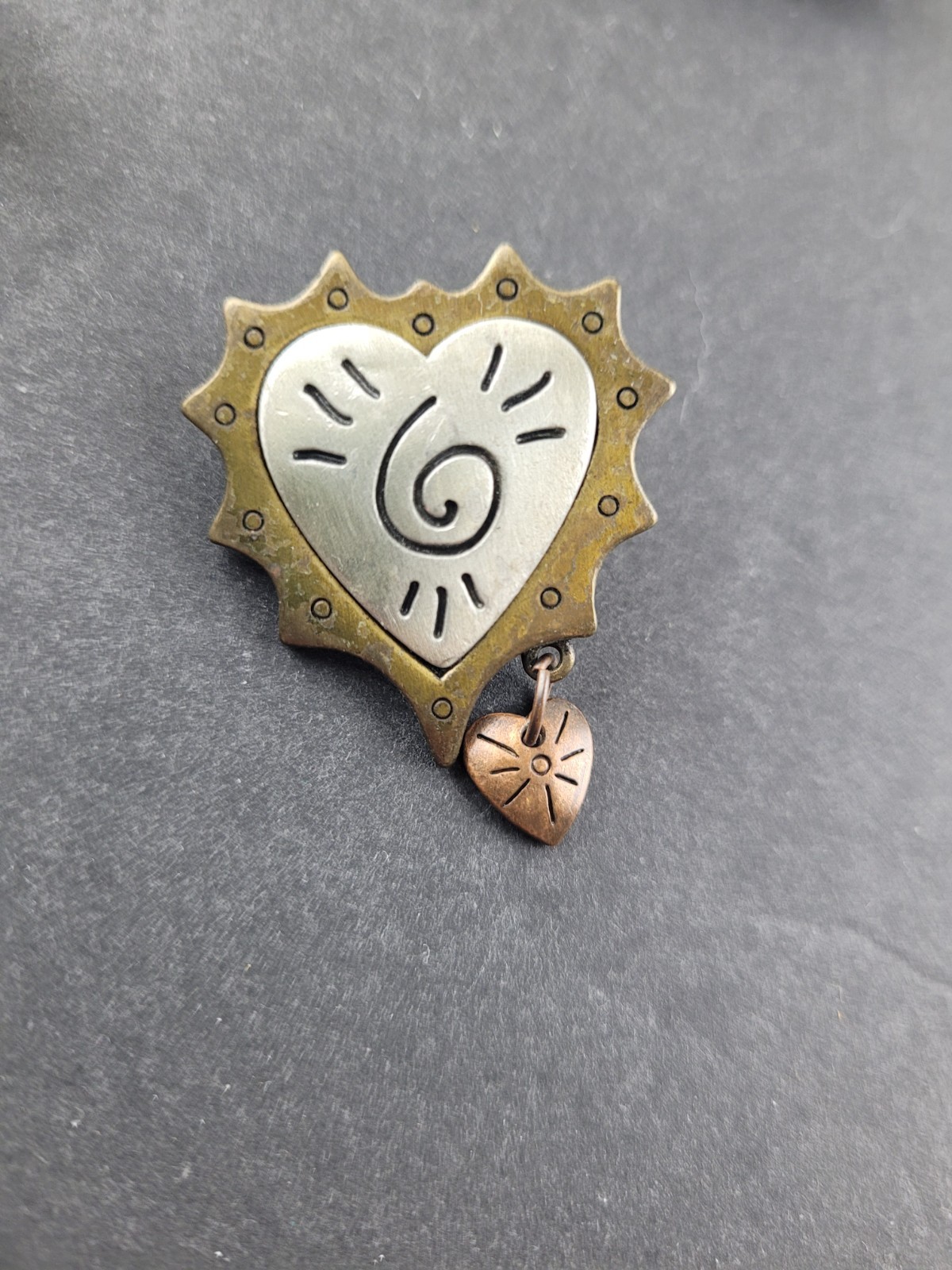 Tiny Avon Tritone Triple Heart Pin Mixed Metal
