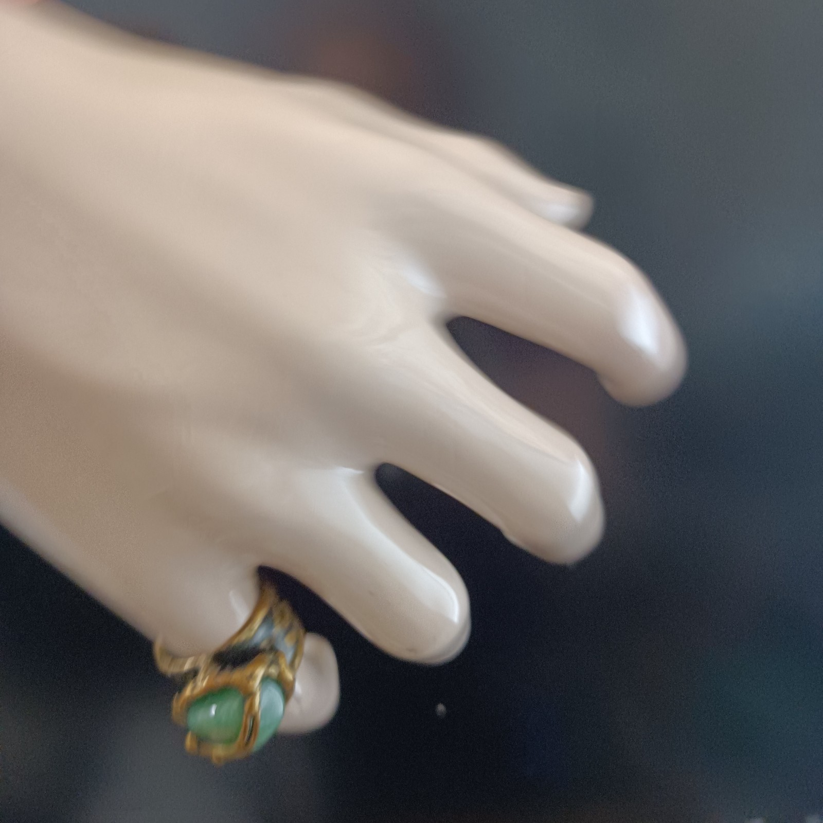 Brutalist Boho Ring Green Stone Organic Art Nouveau Revival Adjustable Statement