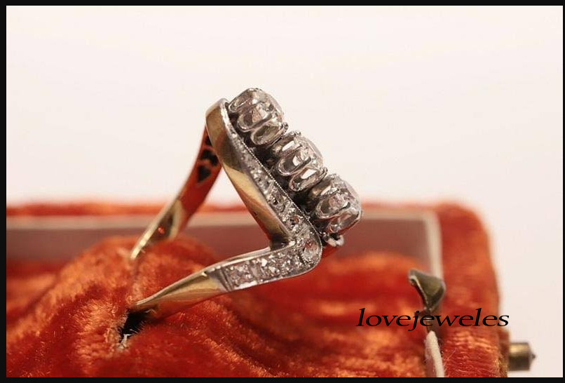 1.20CT Lab-Created Round Cut Diamond 3 Stone Vintage Ring 14K 2-Tone Gold Finish