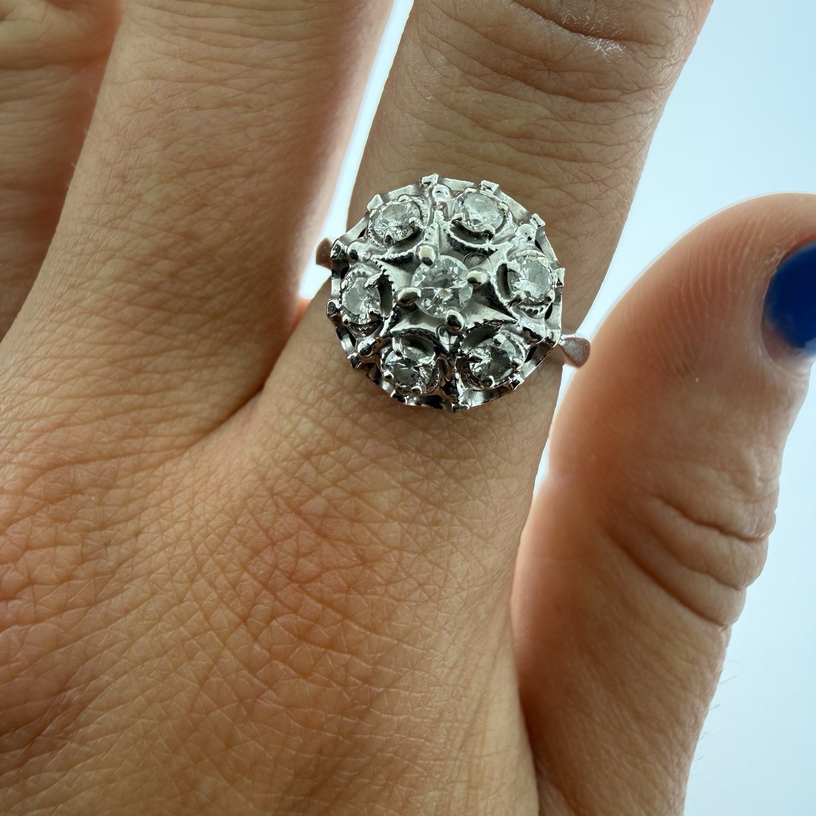 VINTAGE Estate 14k White Gold NATURAL Diamond 0.40CTTW Ring–Size 6