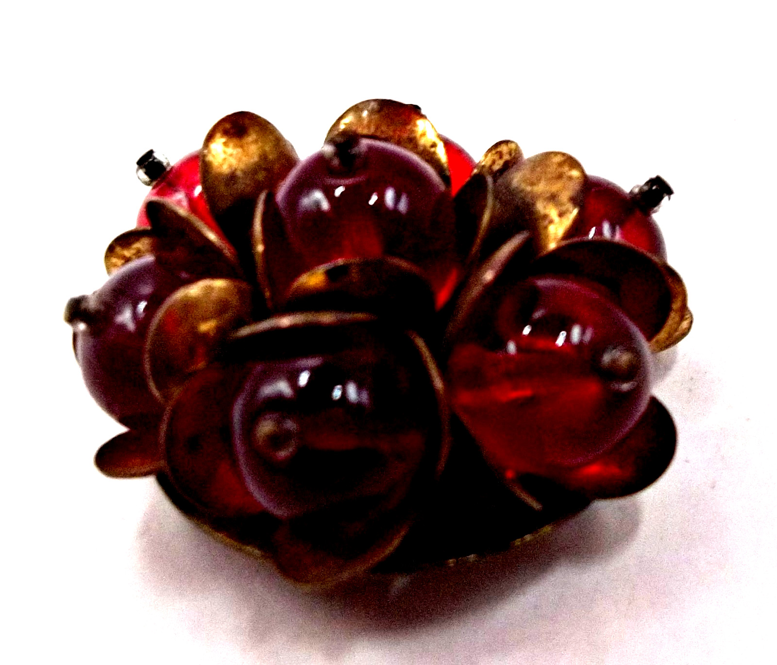 Vintage 1940’s Unsigned Miriam Haskell Red Poured Glass Gripoix Cluster Brooch