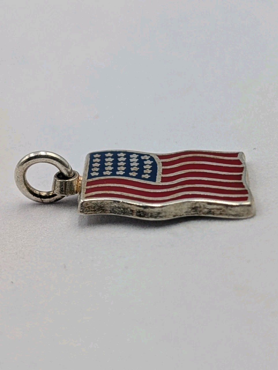 Vtg 925 Sterling Silver Blue Red Enamel American Flag Charm Waving USA Pendant