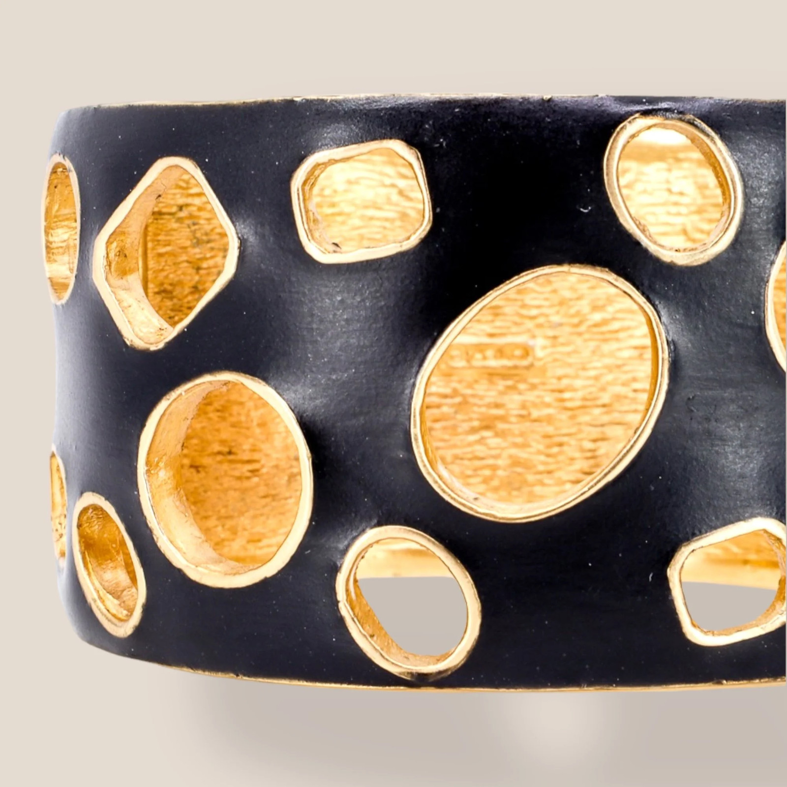 CINER, Signed Vintage, 18k Gold Plated, Jet Enamel Geometric Bracelet
