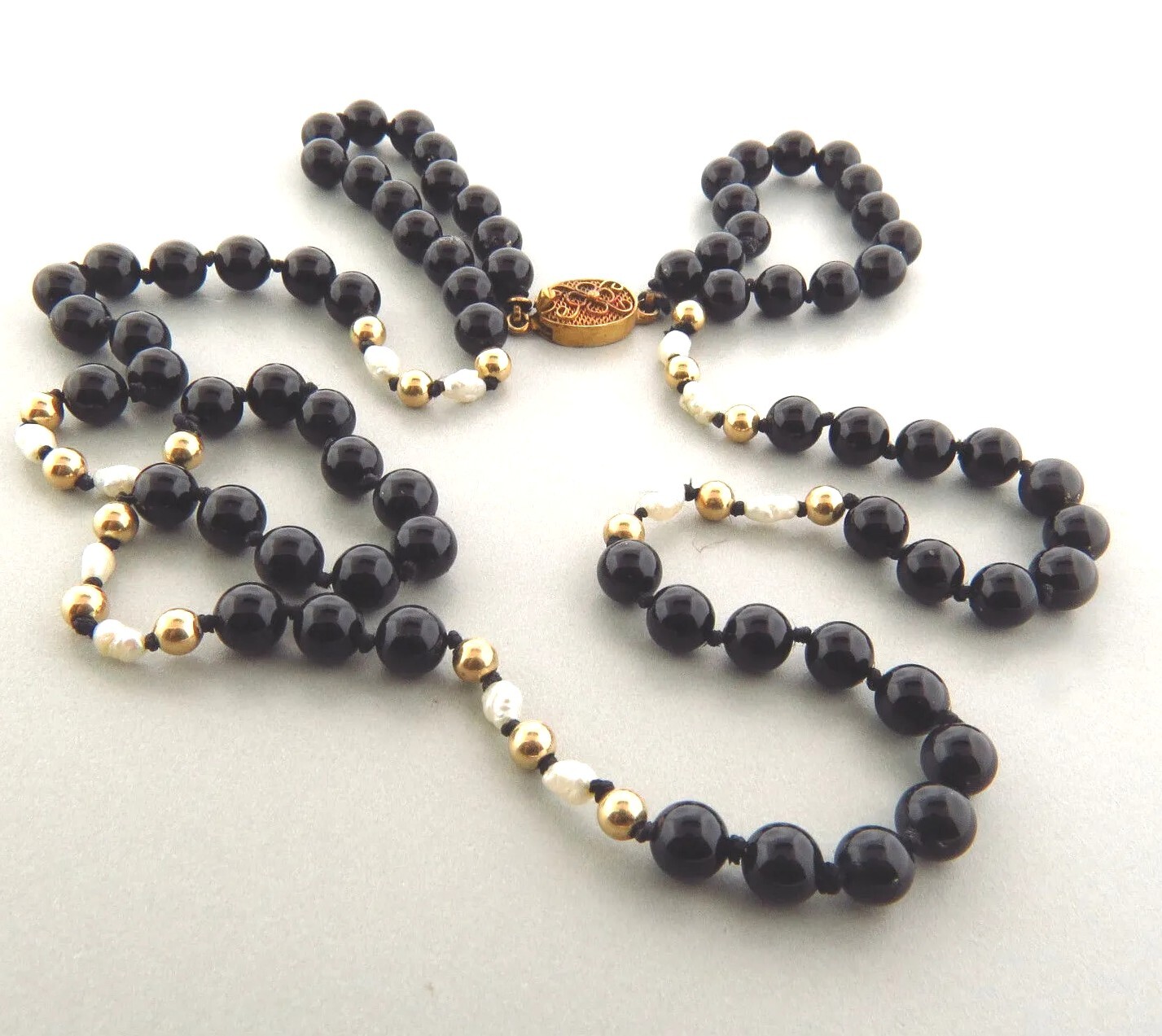 Vintage Onyx Bead Biwa Pearl Necklace Strand 6mm 29.5 Inch