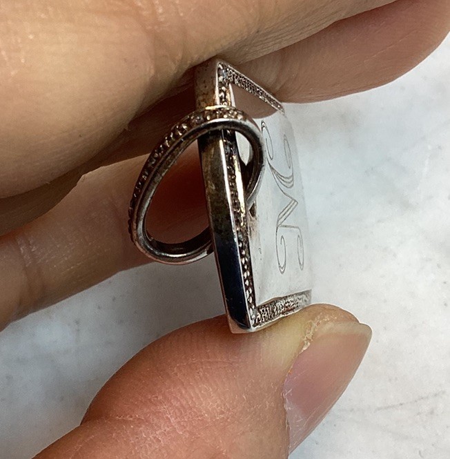 Vintage 925 Sterling Silver CZ Initial M Dog Tag Pendant