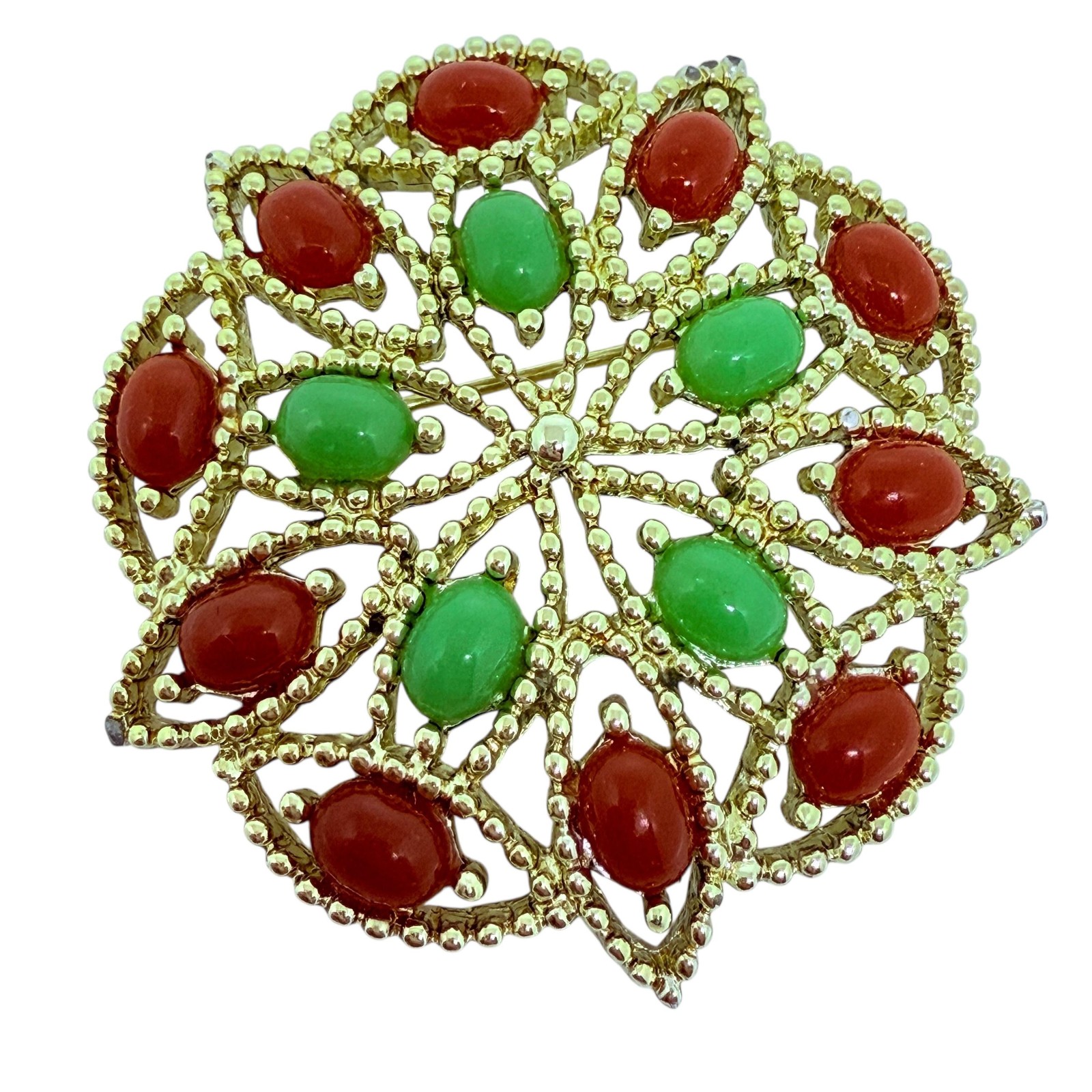 SARAH COVENTRY signed gold tone faux gemstones designer brooch
