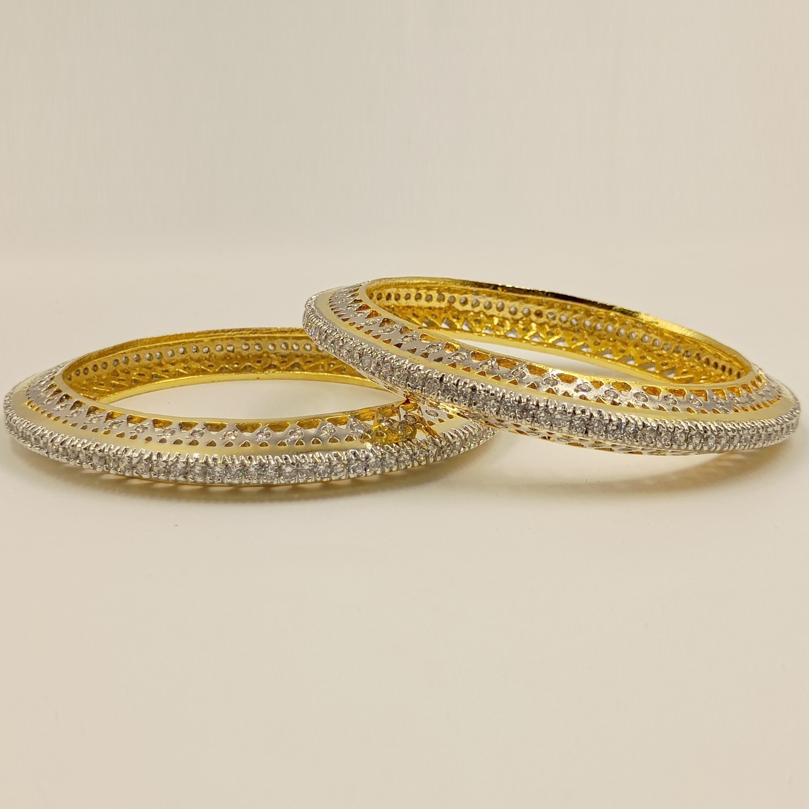 South Indian Style CZ Bangle Set, 22K Gold Plated, Elegant Handmade Bridal Set