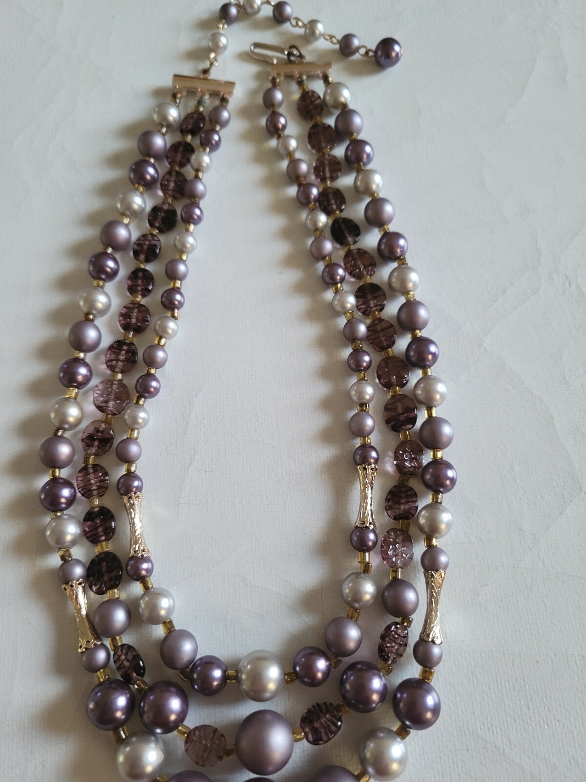 A lovely Japan lilac and grey pearls with purple glass discs necklace