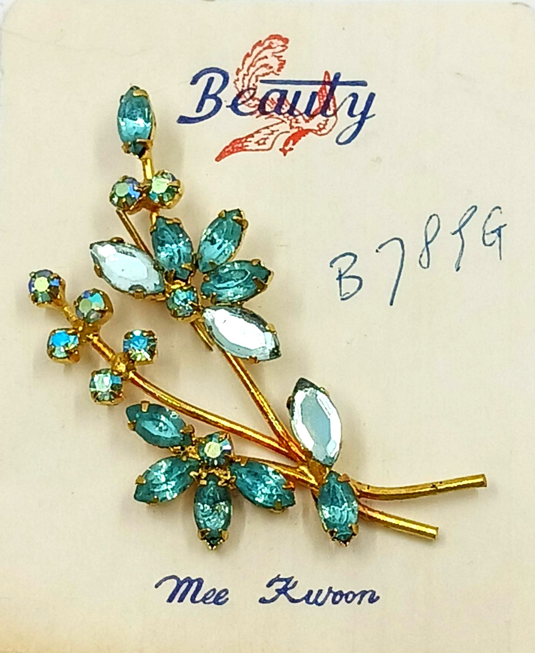 Vintage Beauty by Mee Kwoon Pin Brooch Lot Rhinestone Hand Crafted New Old Stock