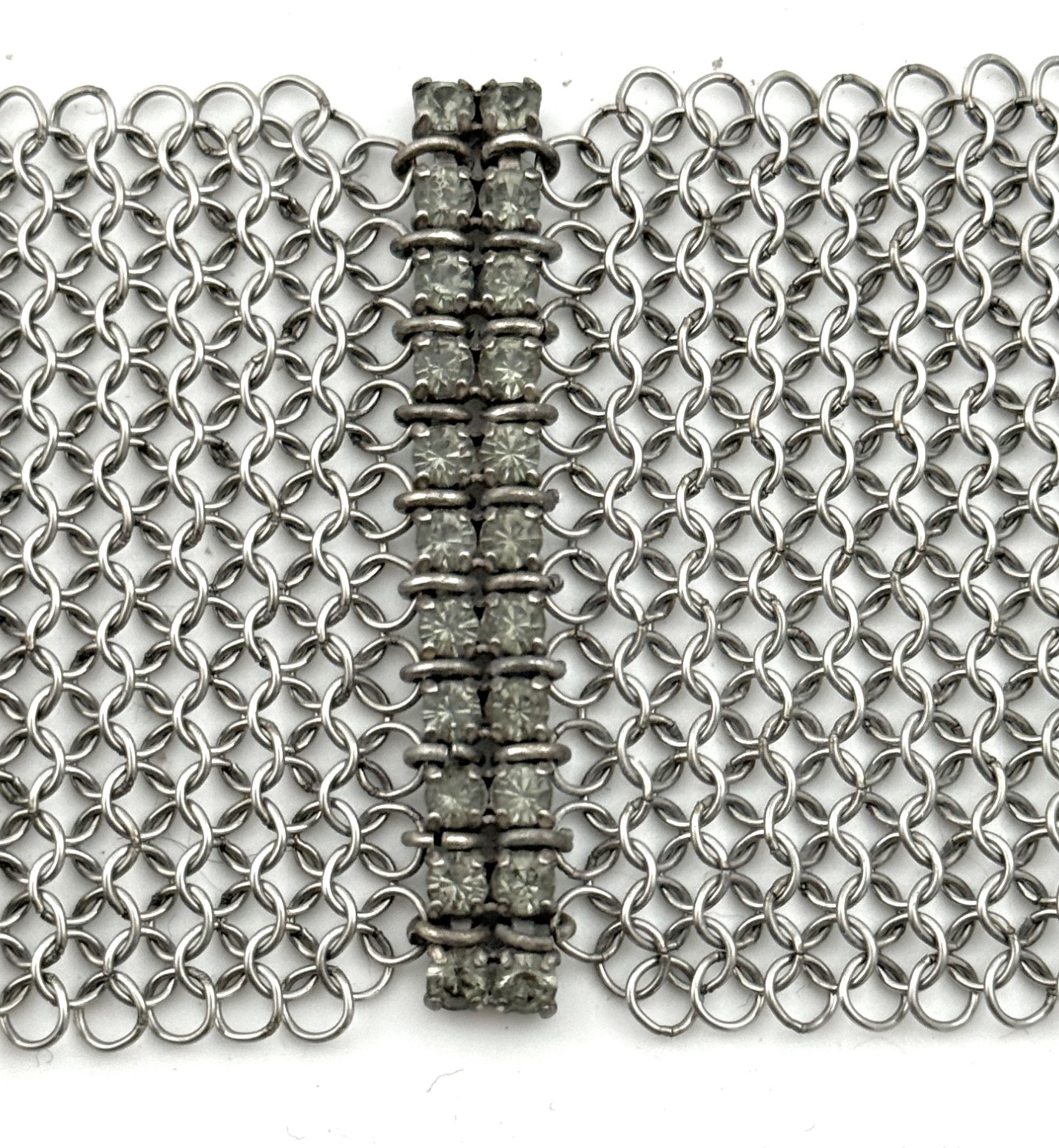 Vintage Silver Tone Signed Anthony Ferrara Mesh Bracelet Rhinestones