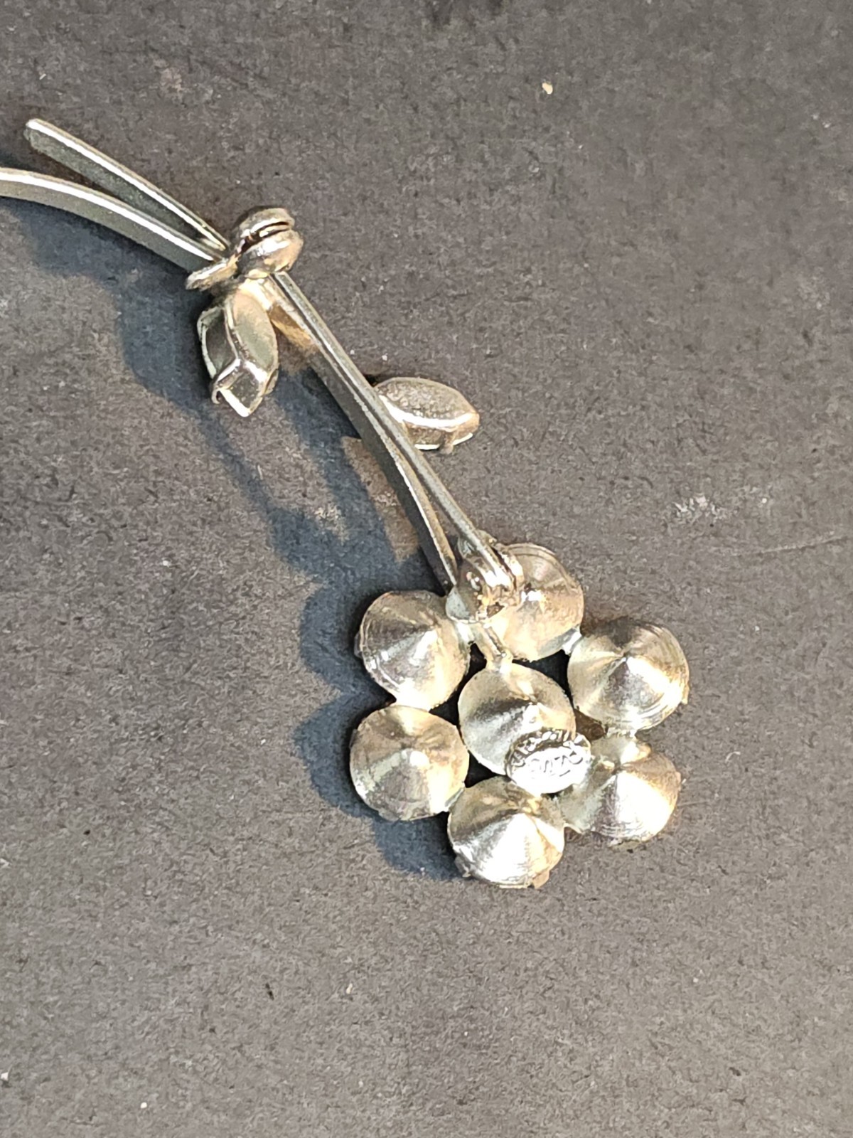 Vintage Azub Austrian Light Blue Crystal Flower Brooch Silver Tone Stem Leaves