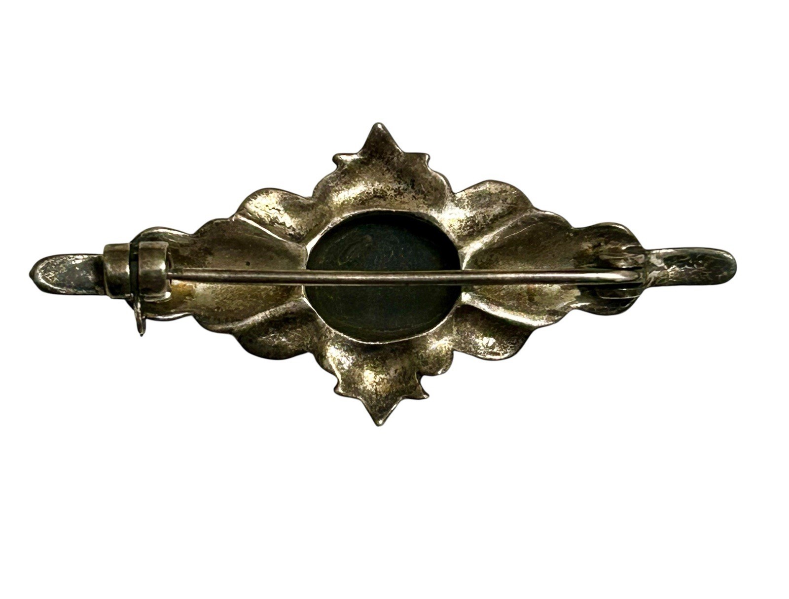 Vintage Sterling Silver Brooch Black Onyx Marcasite 925 Bezel 2″ Art Deco Style