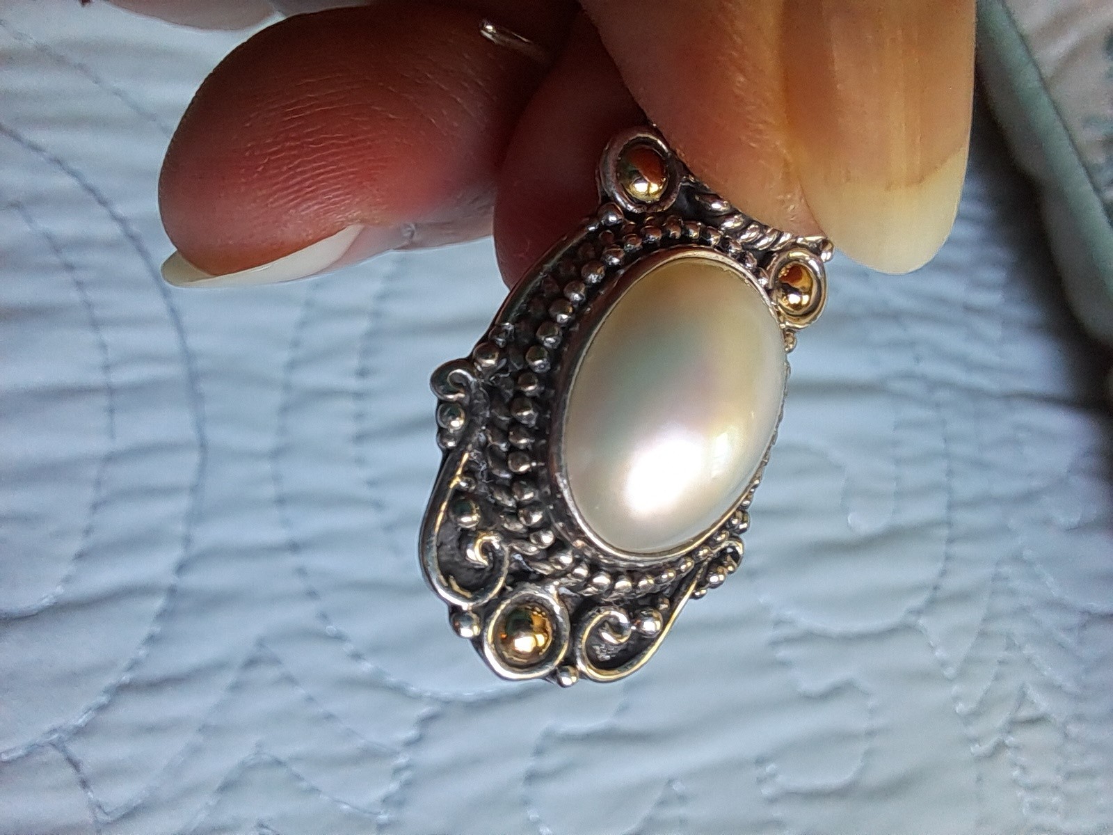Vintage 18k Sterling Silver Pearl Robert Manse Designs Bali Style Earrings