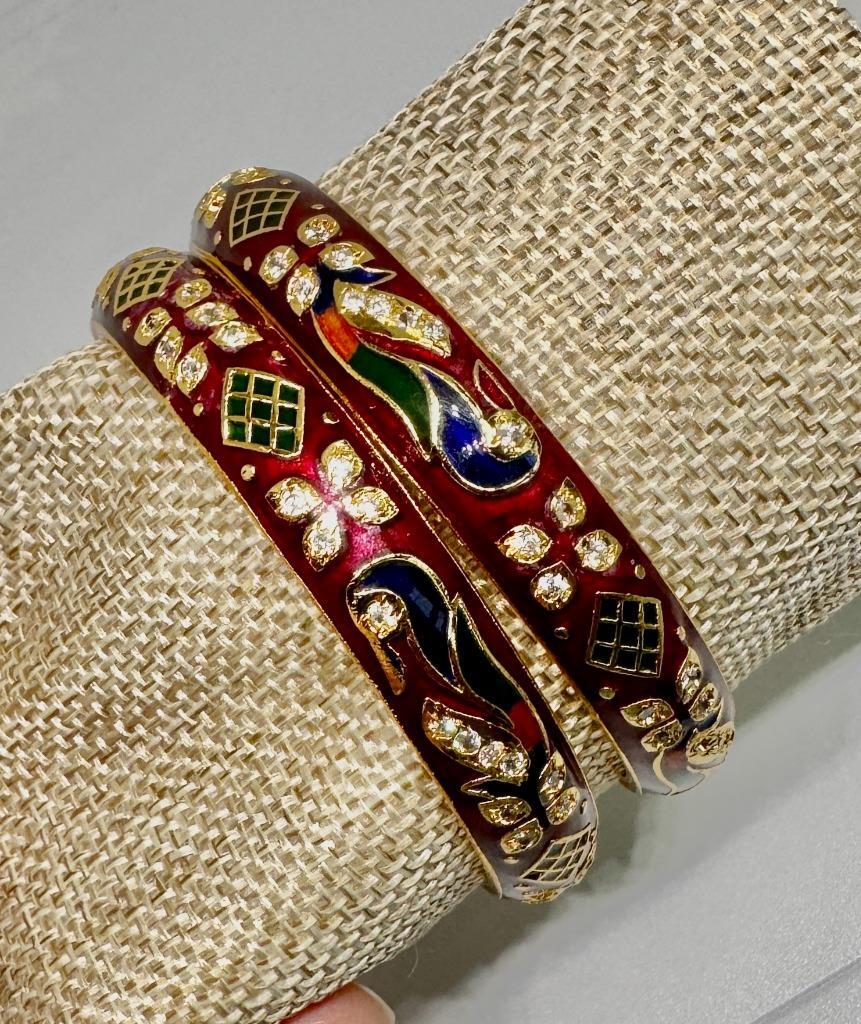 Vikki Carr Pair of Red Enamel Bangle Bracelets Certificate Of Authenticity