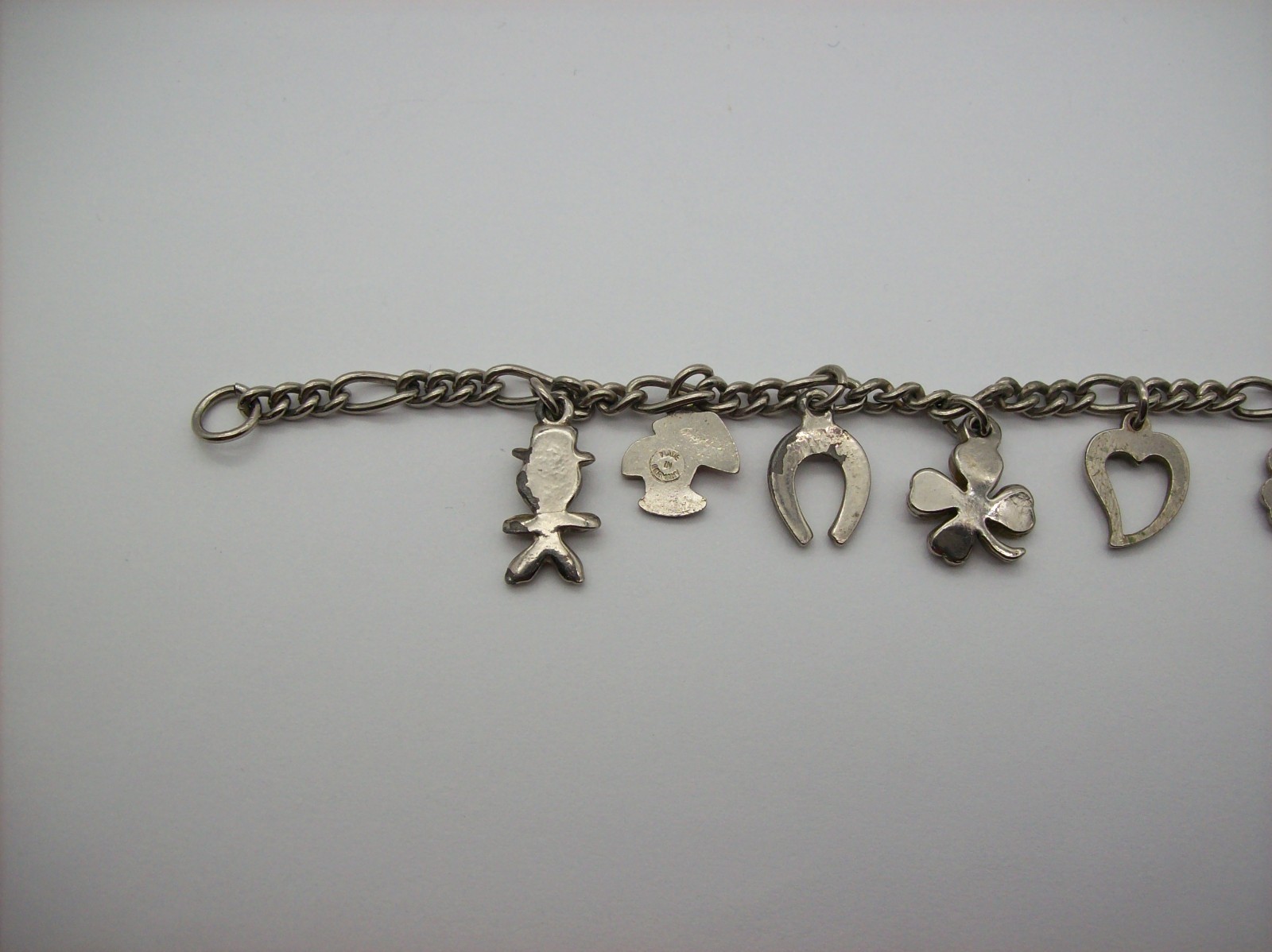 Vintage Silvertone Mix GOOD LUCK Charm Bracelet, Enamel, some made in Germany