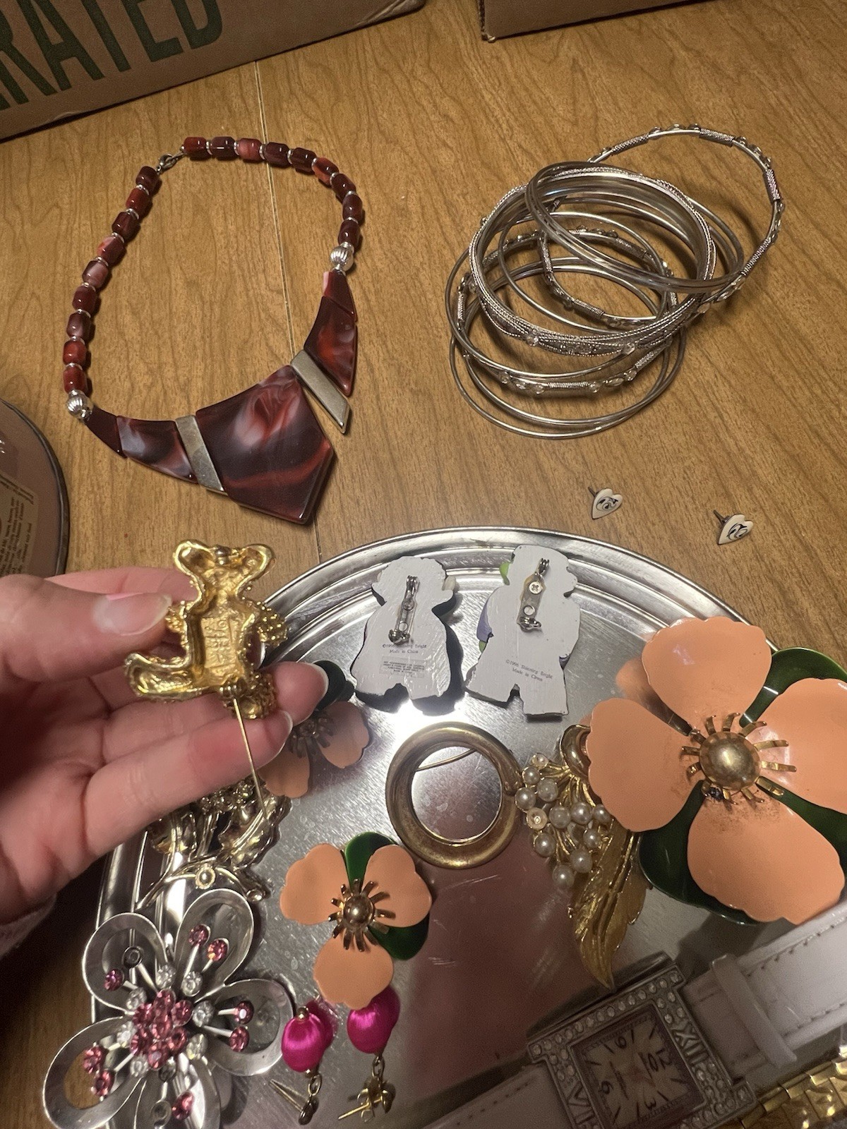 Vintage Costume Jewelry Lot Brooches Flowers Halloween Pins Watches 80s 90s