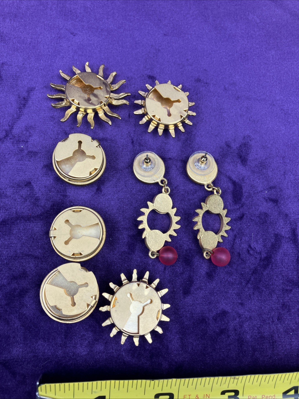 Vintage 1990s Matte Gold Button Cover Earrings Set Sun Celestial