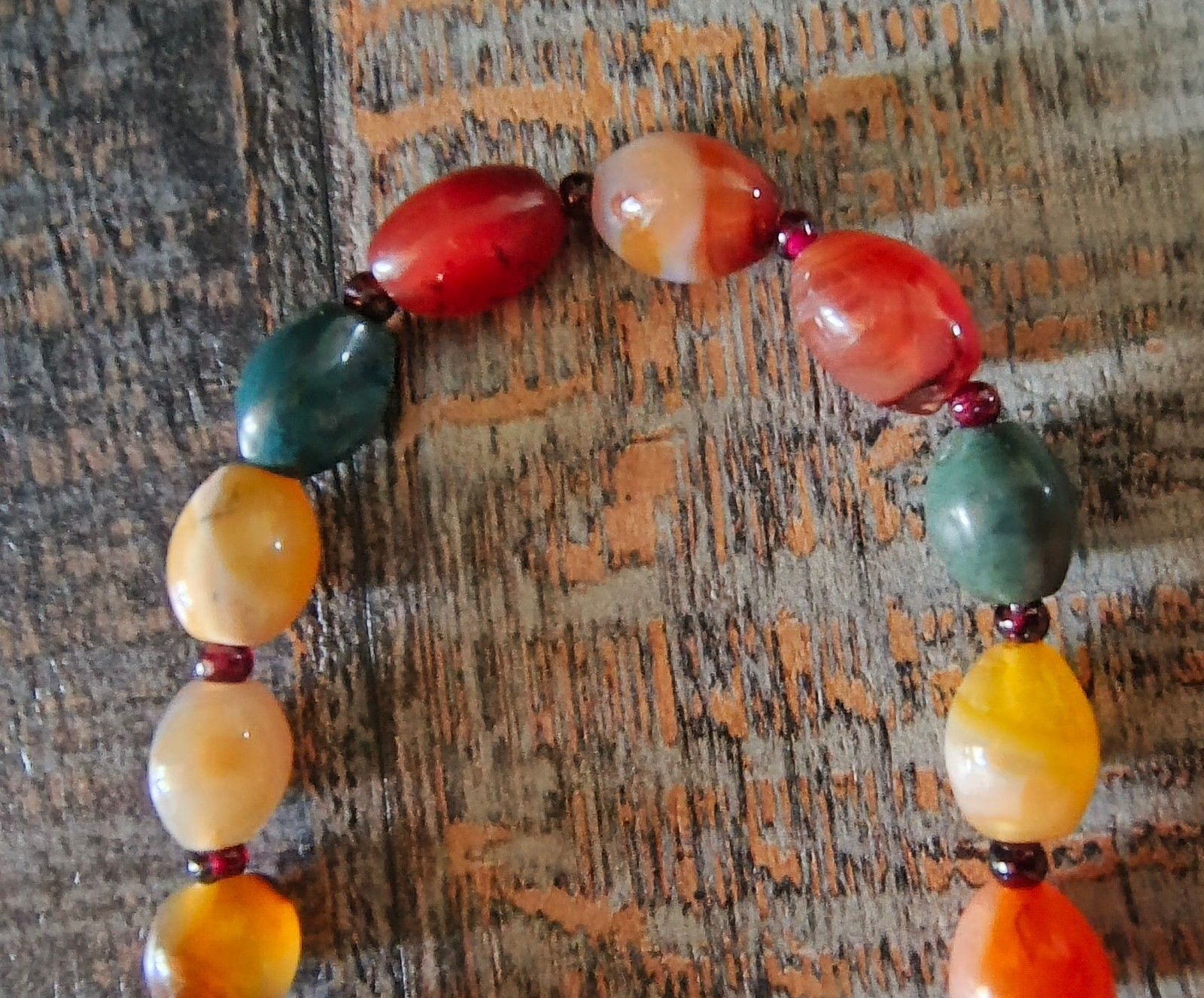 Vintage Chinese Moss Agate gemstone necklace, graduated polished beads, rare